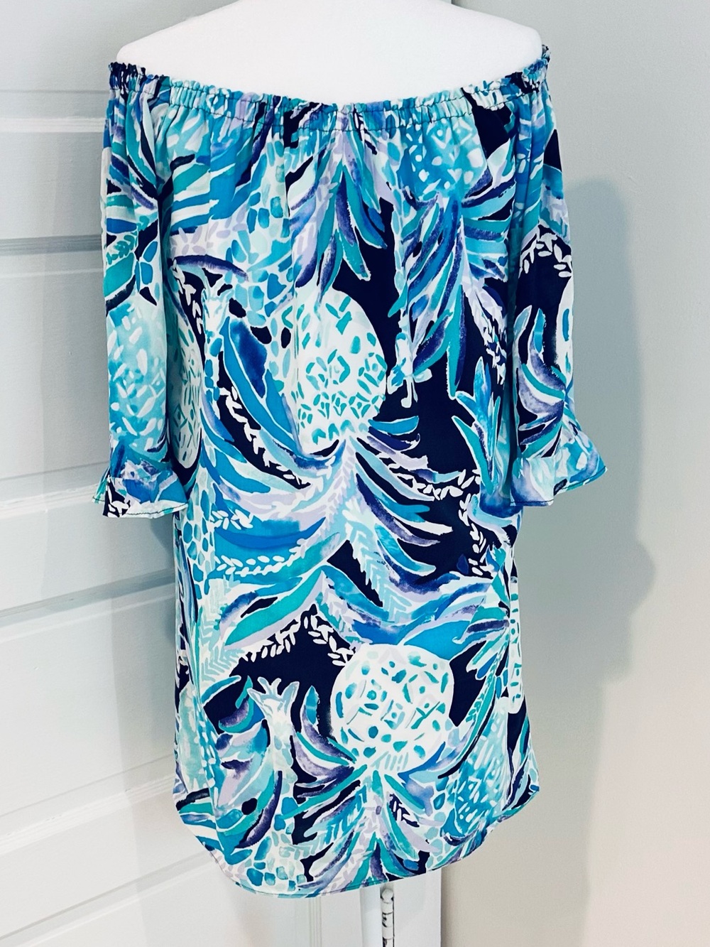 Lilly Pulitzer Off-Shoulder Lined Tropical Print Dress - Like New